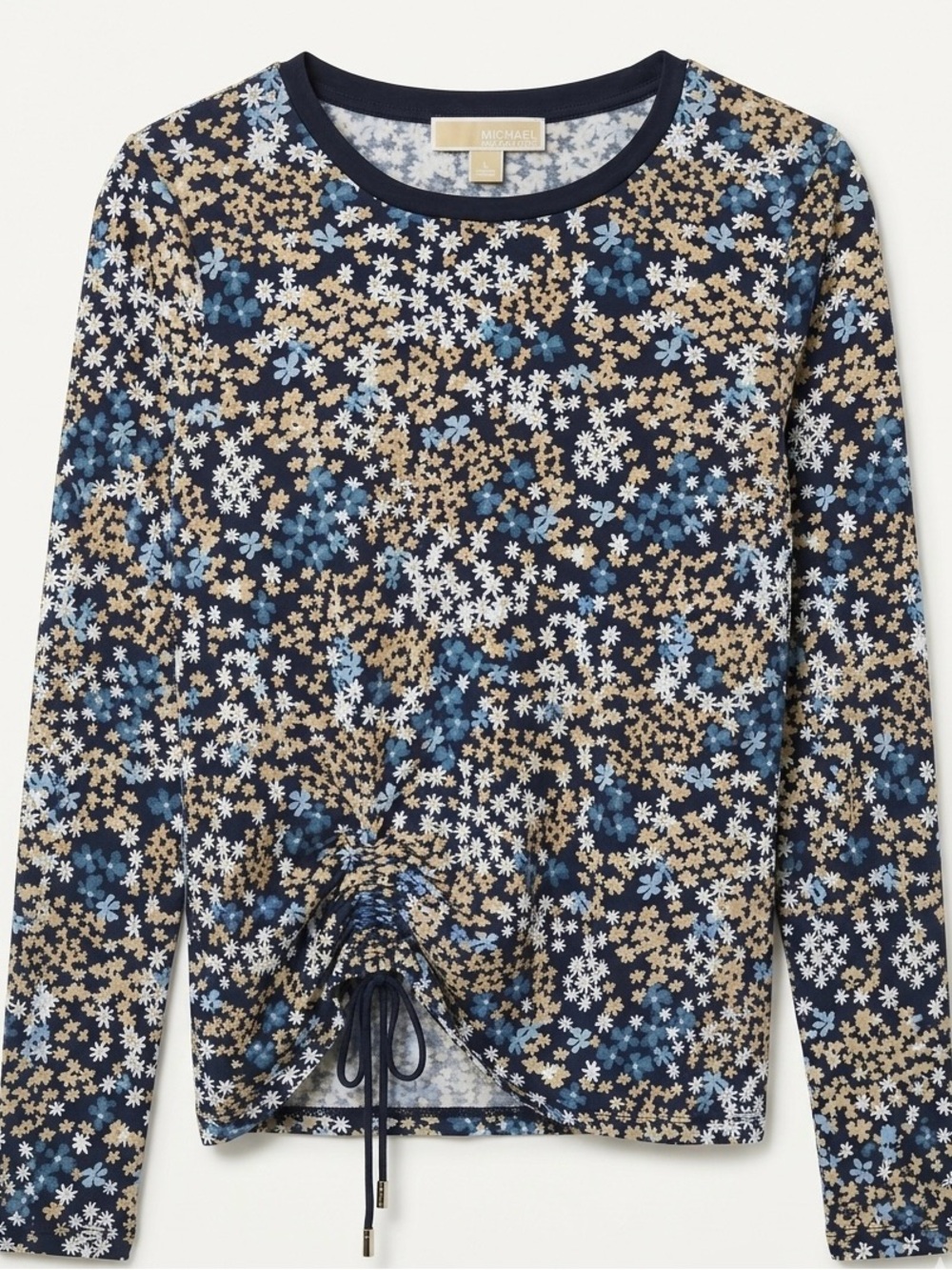 Michael Kors women’s Navy Floral Cottagecore Drawstring Long-Sleeve Top size s
